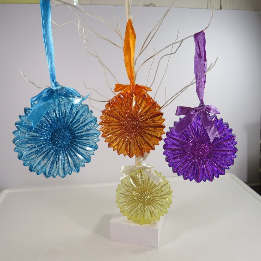 Glittered Flower (4) Ornaments for tree, wall or tucked in arrangements Spring